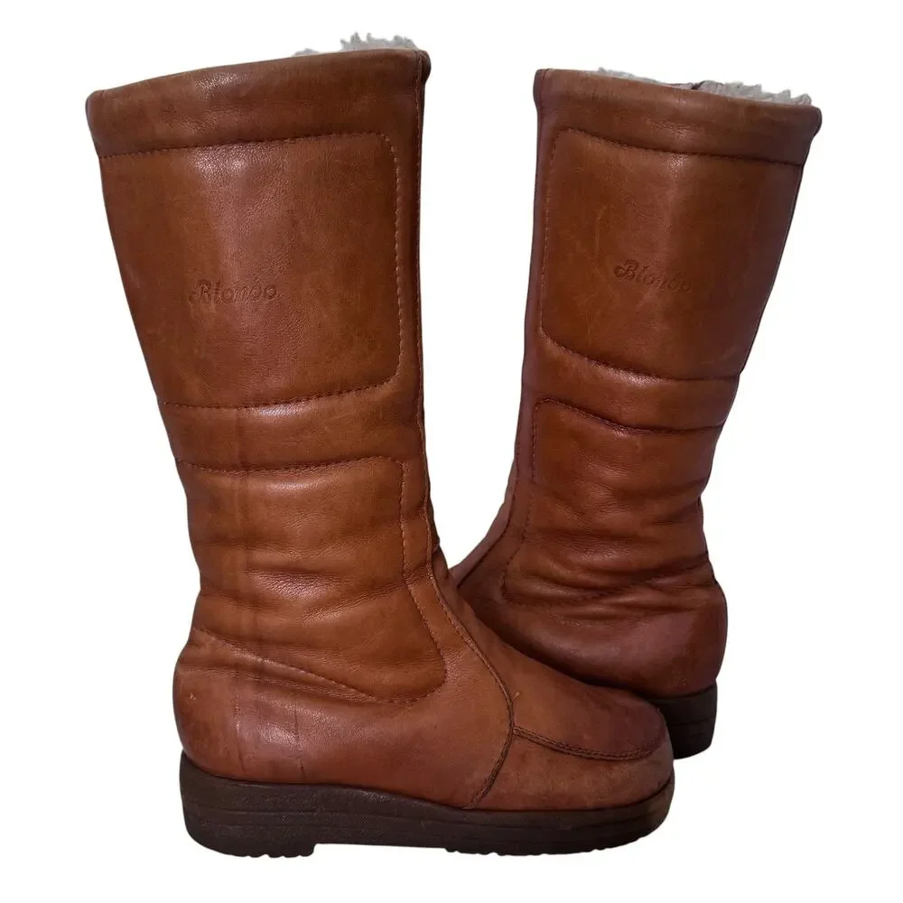 Vintage 1980s Blondo Canada Cognac Fleece Lined Leather Winter Boots Sz 7